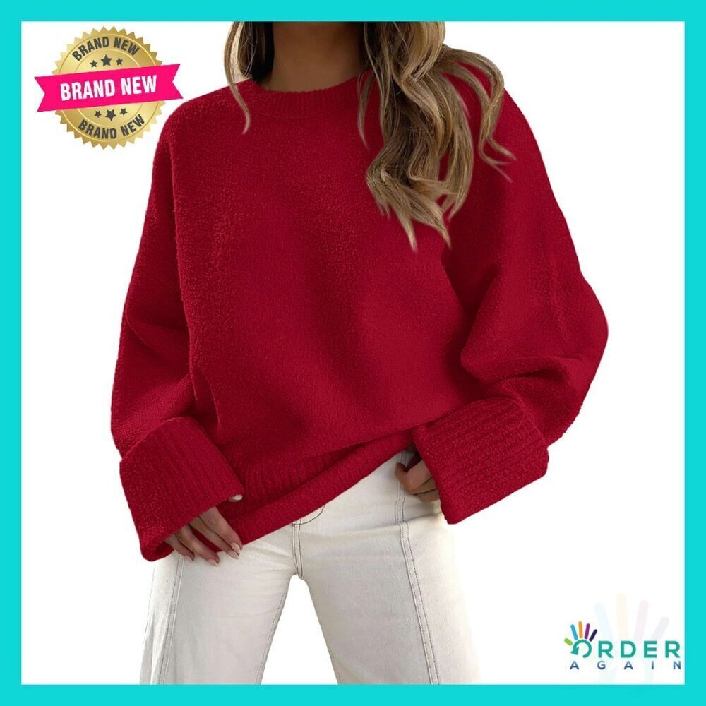 Oversized Chunky Knit Sweater Fuzzy Crewneck Pullover Minimal Chic